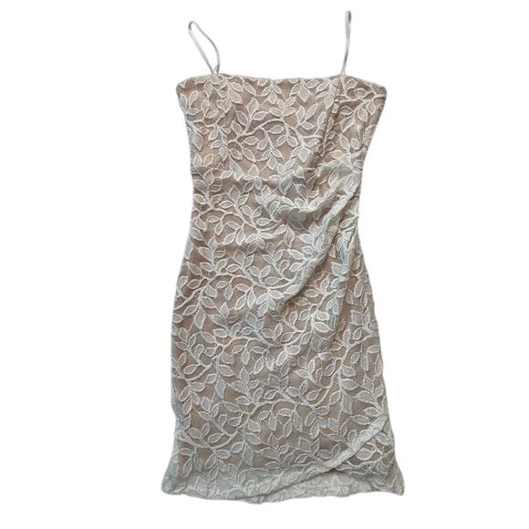 Windsor White Floral Lace Bodycon Mini Dress Spaghetti Strap Nude Lined Sz Small - Picture 1 of 11
